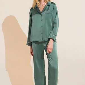 Inez Washable Silk Long PJ Set in Agave/Surf Spray